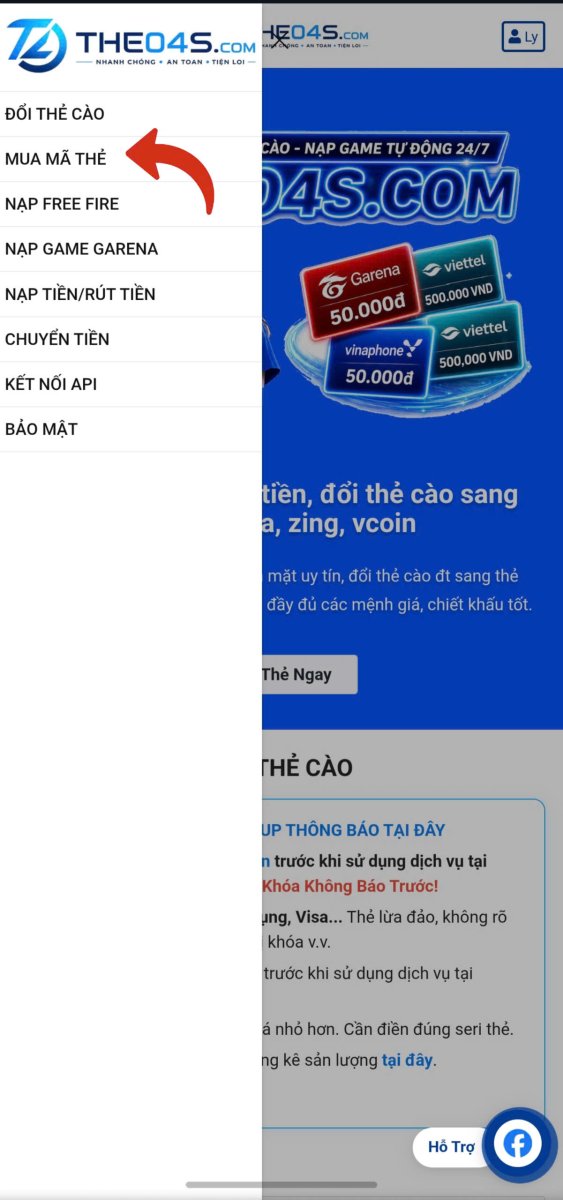 Hướng dẫn mua thẻ - Bước 2