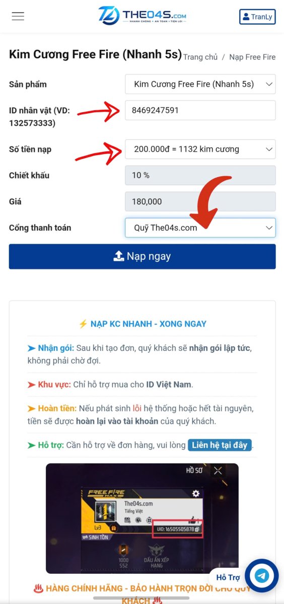 Hướng dẫn nạp FF bằng ngân hàng bước 3