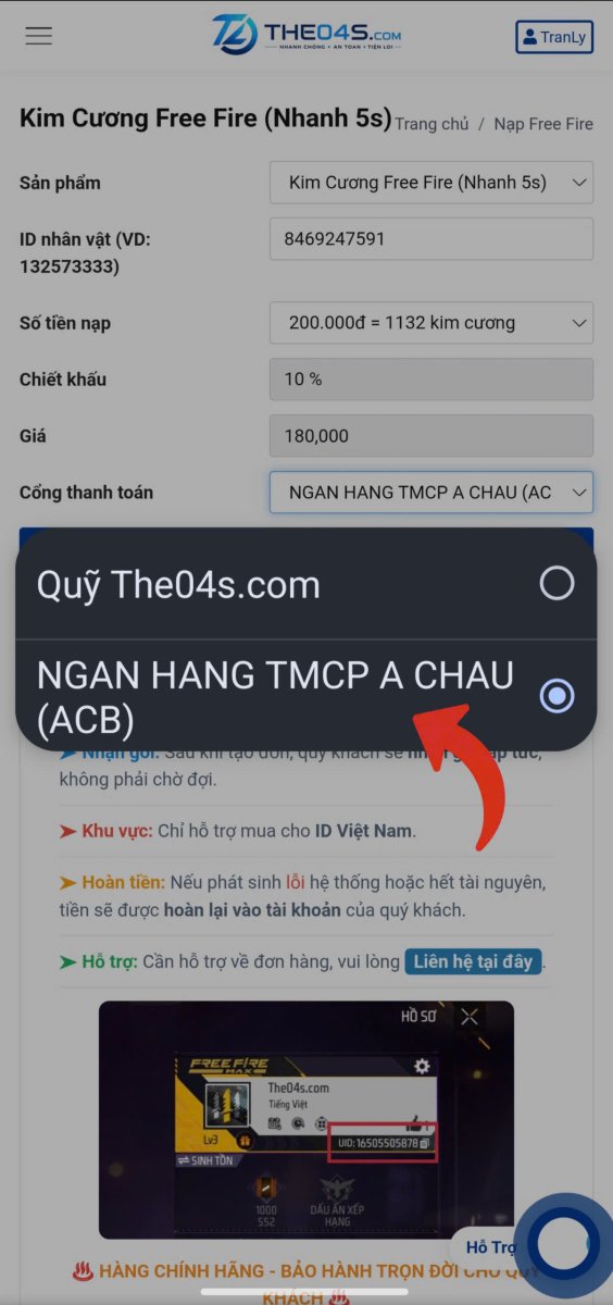 Hướng dẫn nạp FF bằng ngân hàng bước 4
