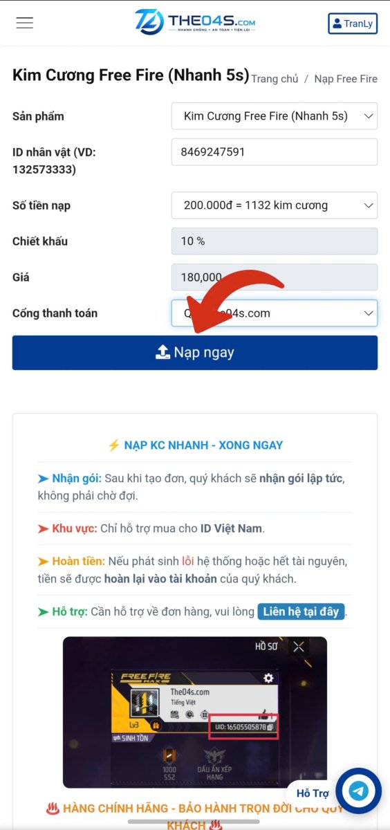 Hướng dẫn nạp FF bằng ngân hàng bước 5