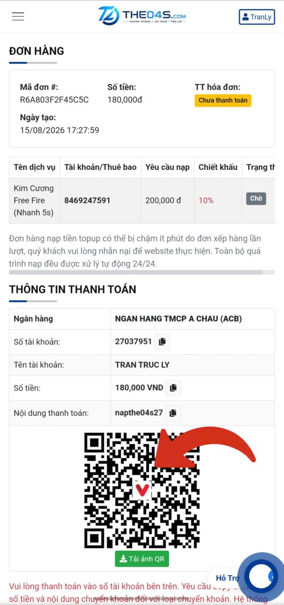 Hướng dẫn nạp FF bằng ngân hàng bước 6