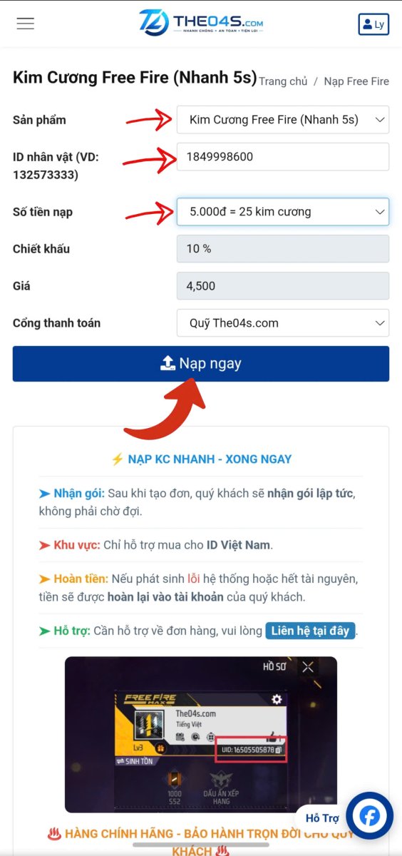 Hướng dẫn nạp Free Fire - Bước 4