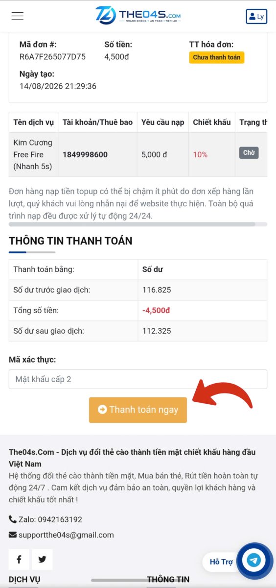 Hướng dẫn nạp Free Fire - Bước 5