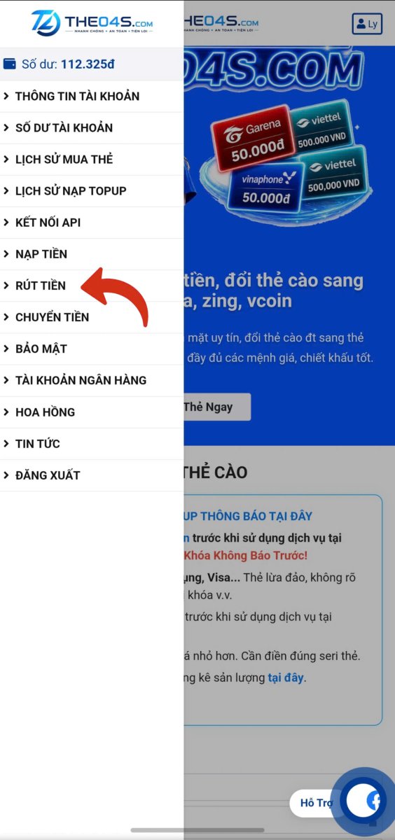 Hướng dẫn rút tiền bước 2