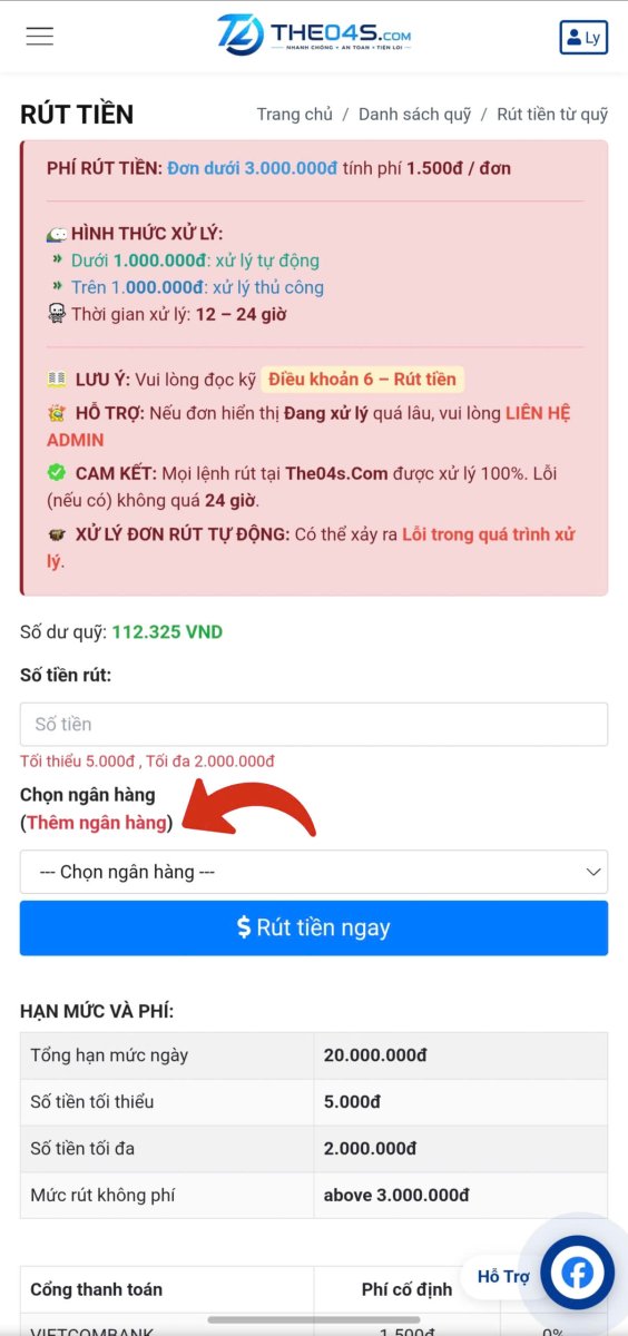 Hướng dẫn rút tiền bước 3